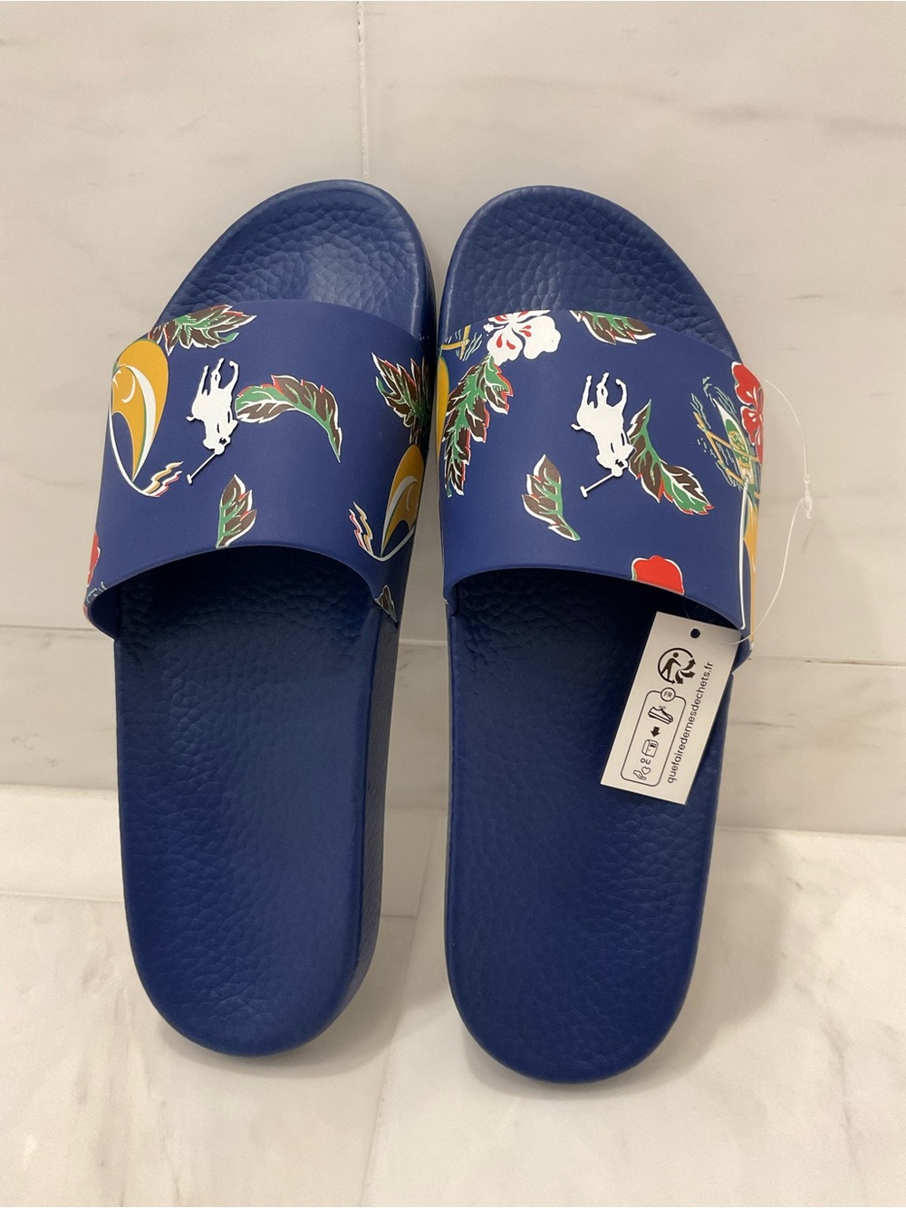 Polo Ralph Lauren TROPICAL SAILBOAT PRINT BIG PONY Slide Sandals - size 13